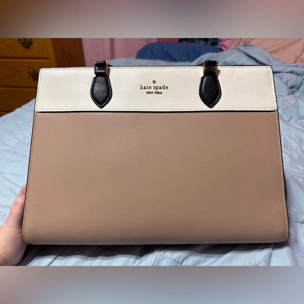 Kate Spade Beige and White Satchel with Black Accents